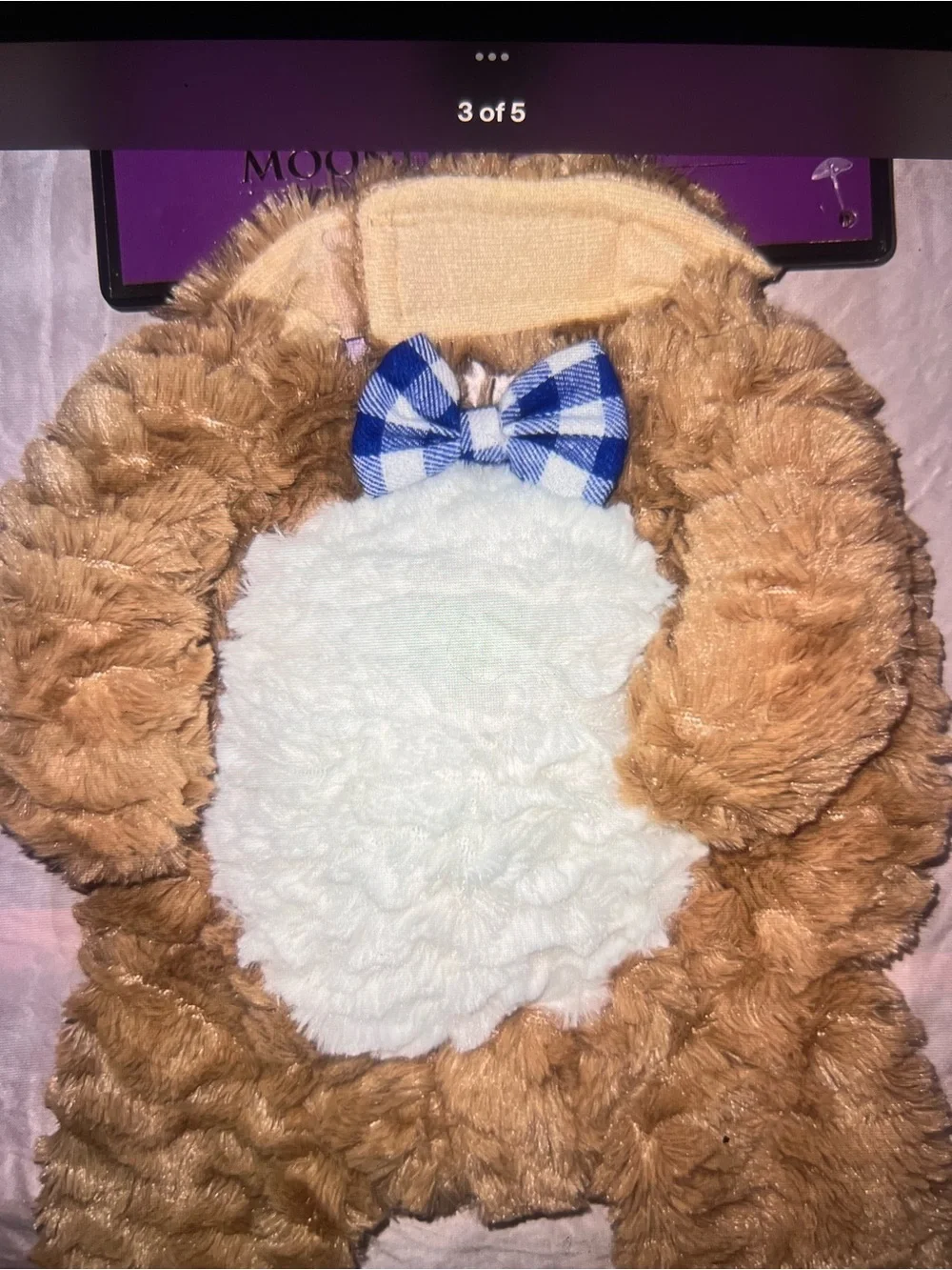 Plush Brown & White Bunny Pet Costume with Blue Bow